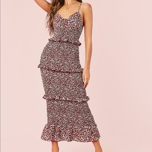 SHEIN Midi Shirred Ruffle Tiered Floral Dress!